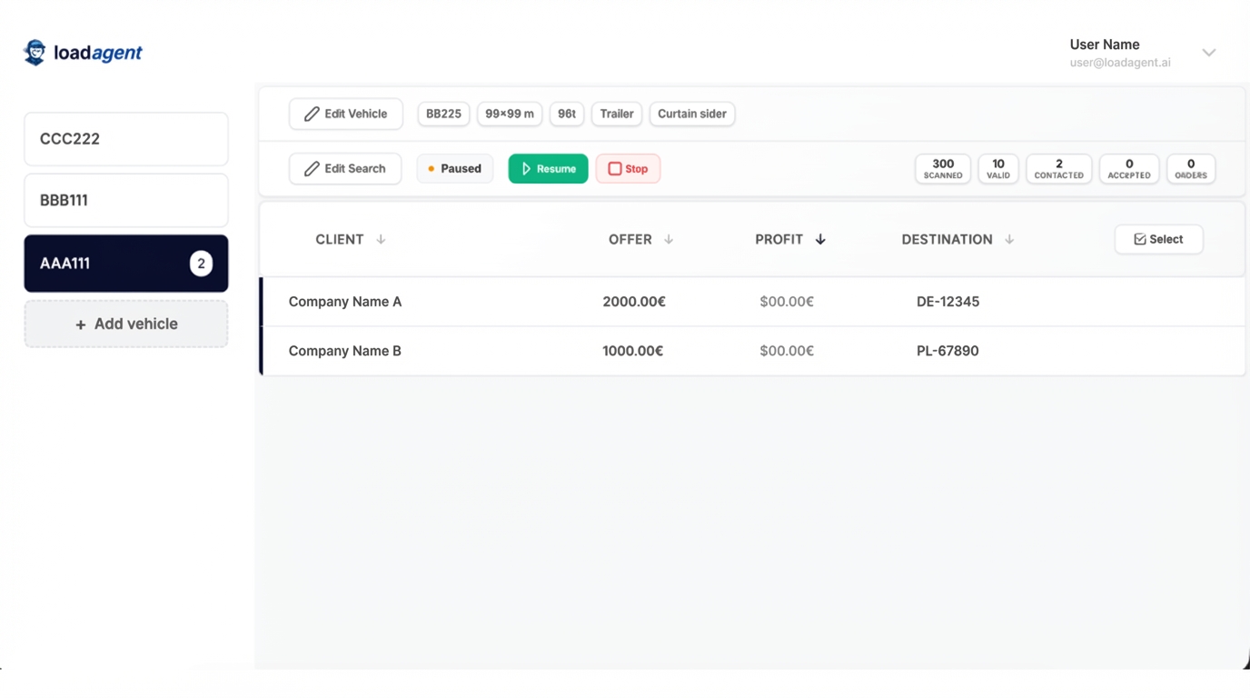 Loadagent offers list showing incoming freight opportunities